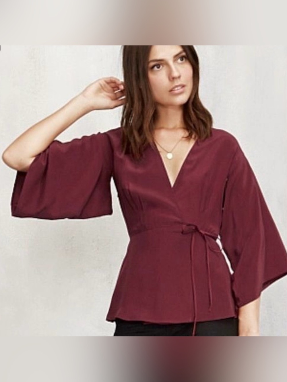 Reformation | Burgundy Wrap Top w Kimono Sleeves, S